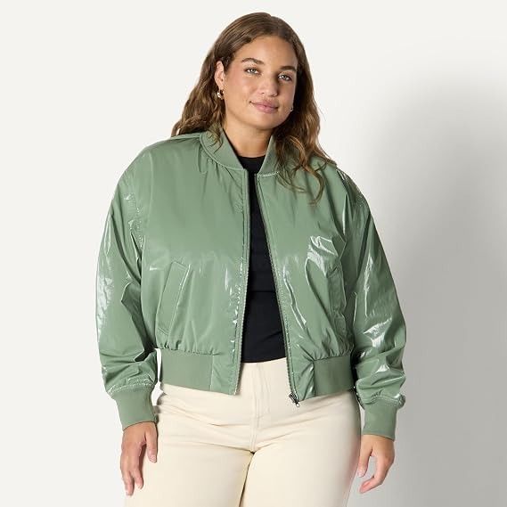 Green Shiny Bomber Jacket image 3
